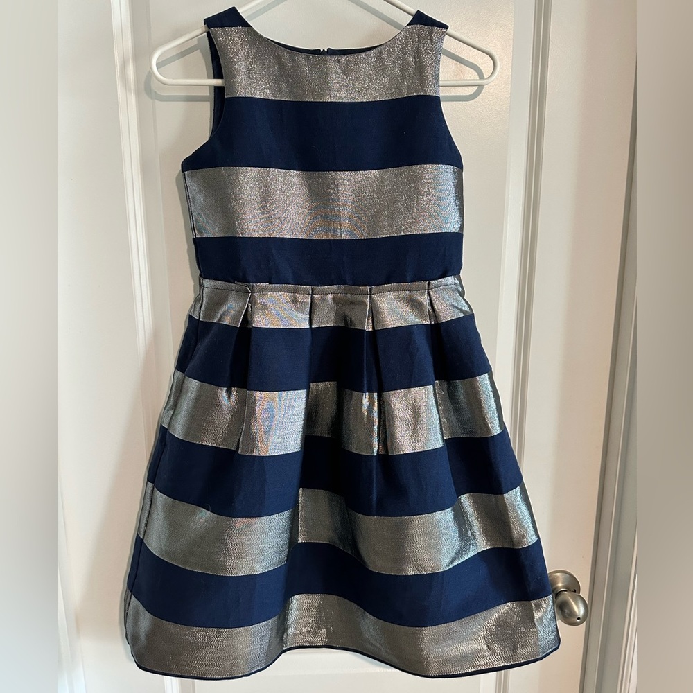 Lands' End silver and blue striped glitter holiday dress size 12